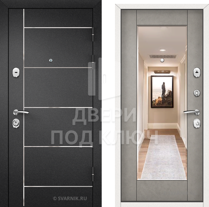 Входная дверь с зеркалом в коттедж ДПК-10378
